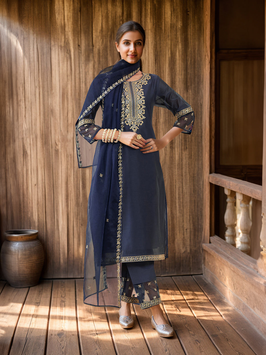 Soch Ethnic Motifs Embroidered Regular Sequinned Kurta With Trousers & Dupatta - Distacart