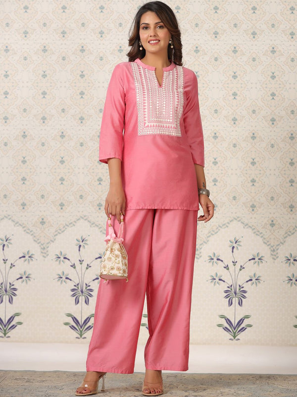 Ode by House of Pataudi Printed Mandarin Collar Thread Work Kurta - Distacart