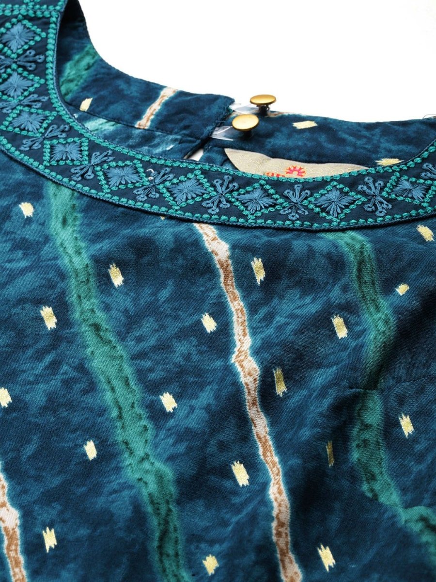 Anouk Leheriya Printed Halter Neck Thread Work Kurta - Distacart