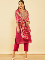 Thumbnail for Soch Bandhani Printed Sequinned Chanderi Silk Kurta & Trousers With Dupatta - Distacart