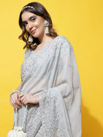 Thumbnail for kasee Floral Embroidered Organza Saree - Distacart