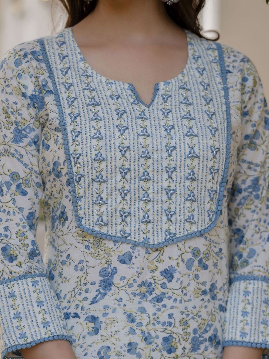 Anouk Women Floral Printed Regular Aari Work Pure Cotton Kurta with Trousers & With Dupatta - Distacart