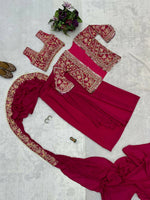 Thumbnail for Teeya Creation Rani Color Chinon Silk Embroidery Work Ready To Wear Party Wear Saree With Koti - Distacart