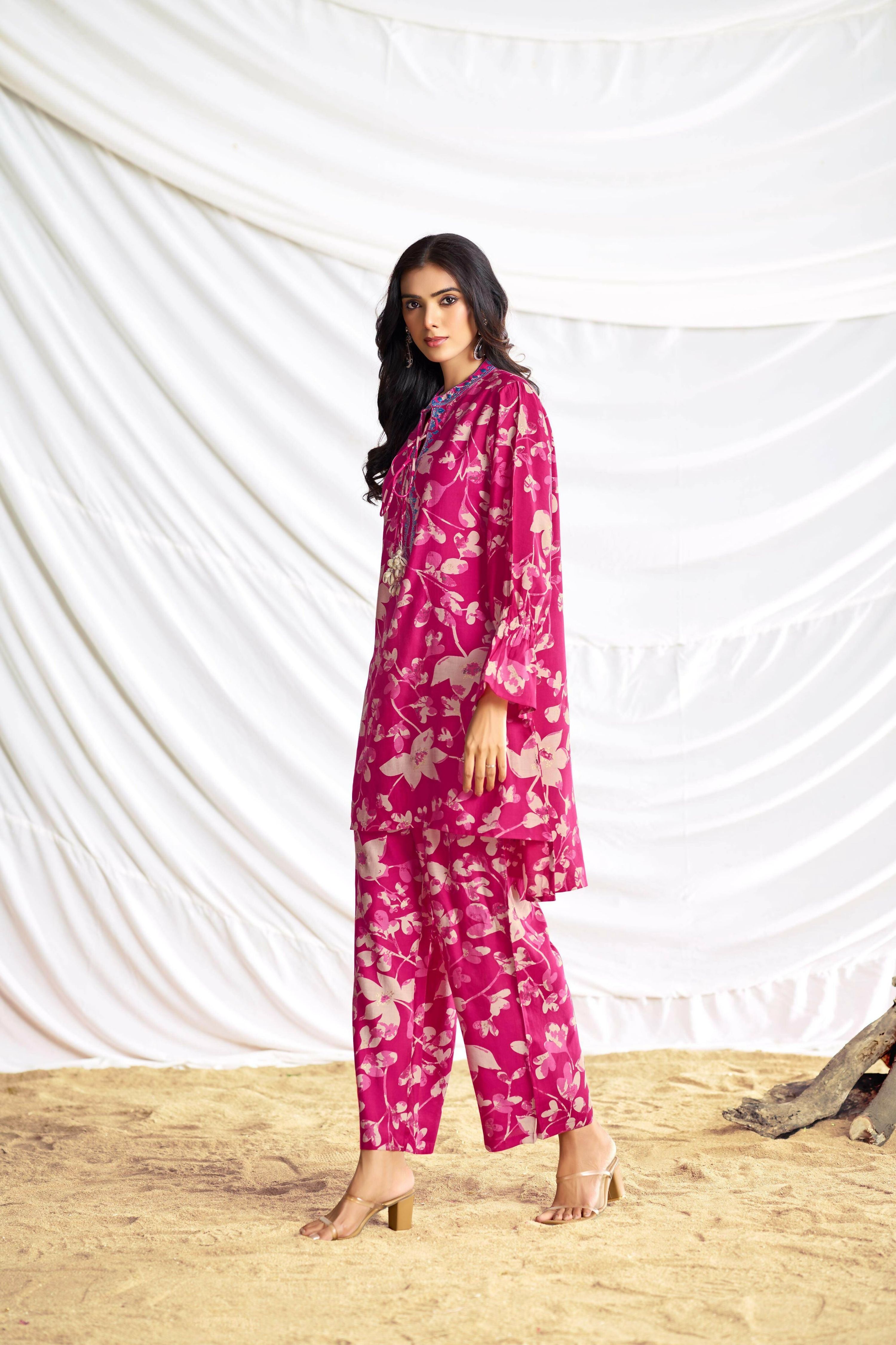 BulBul Preha Fuschia Chanderi Co-Ord Set