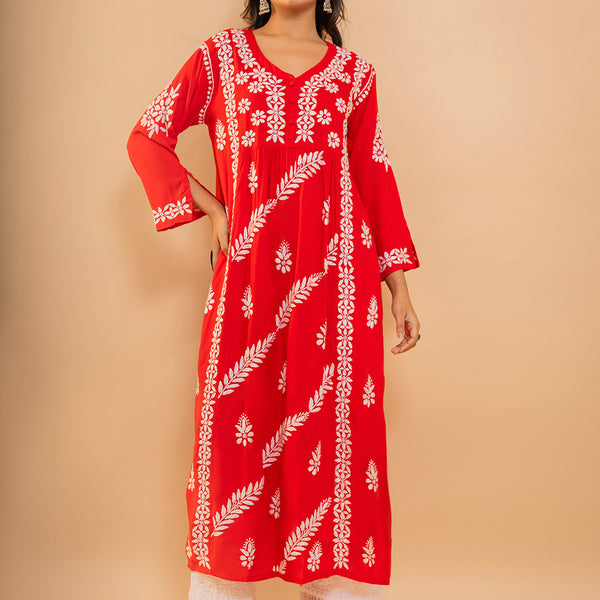 HOUSE OF KARI Cotton Floral Embroidered Chikankari Kurta - Distacart