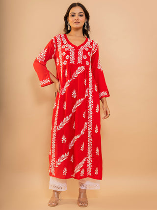 HOUSE OF KARI Cotton Floral Embroidered Chikankari Kurta - Distacart