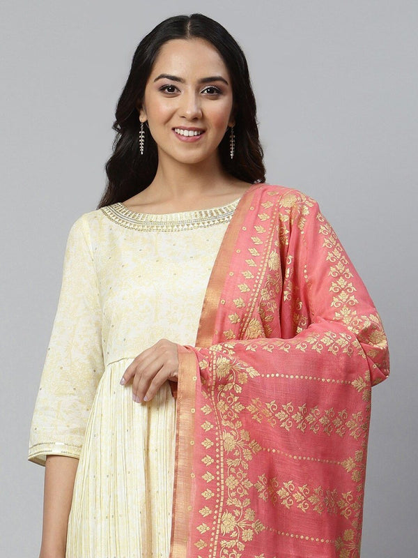 AURELIA White Ethnic Motifs Satin Maxi Dress