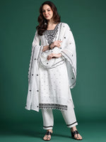 Thumbnail for Indo Era Floral Embroidered Pure Cotton Kurta with Trousers & Dupatta