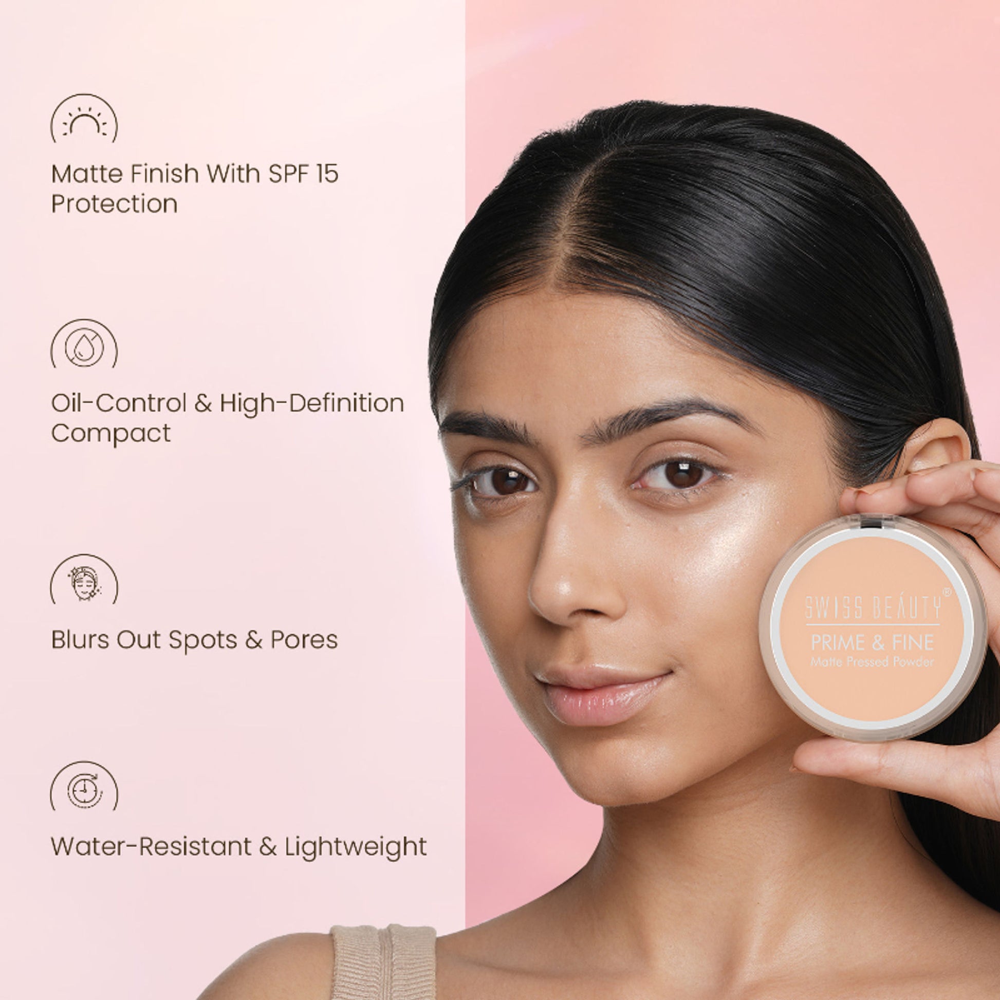 Swiss Beauty Prime & Fine Matte Pressed Powder - 3 Nude Beige - Distacart
