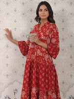 Thumbnail for Ode by House of Pataudi Ethnic Motifs Printed Bell Sleeves A-Line Cotton Kurta - Distacart