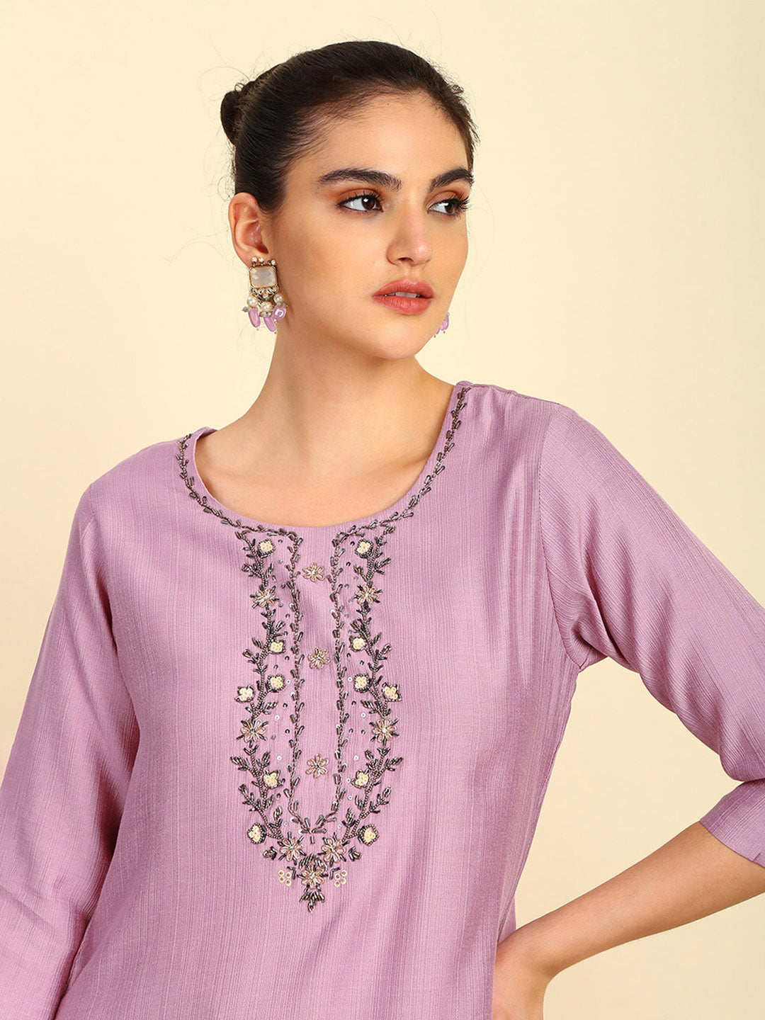 Soch Ethnic Motifs Embroidered Regular Thread Work Kurta with Trousers - Distacart