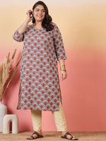 Thumbnail for Sztori Plus Size Ethnic Motifs Printed V-Neck Crepe Straight Kurta