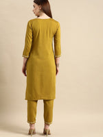 Thumbnail for All About You Women Mustard Yellow Floral Embroidered Thread Work Kurta with Trousers - Distacart