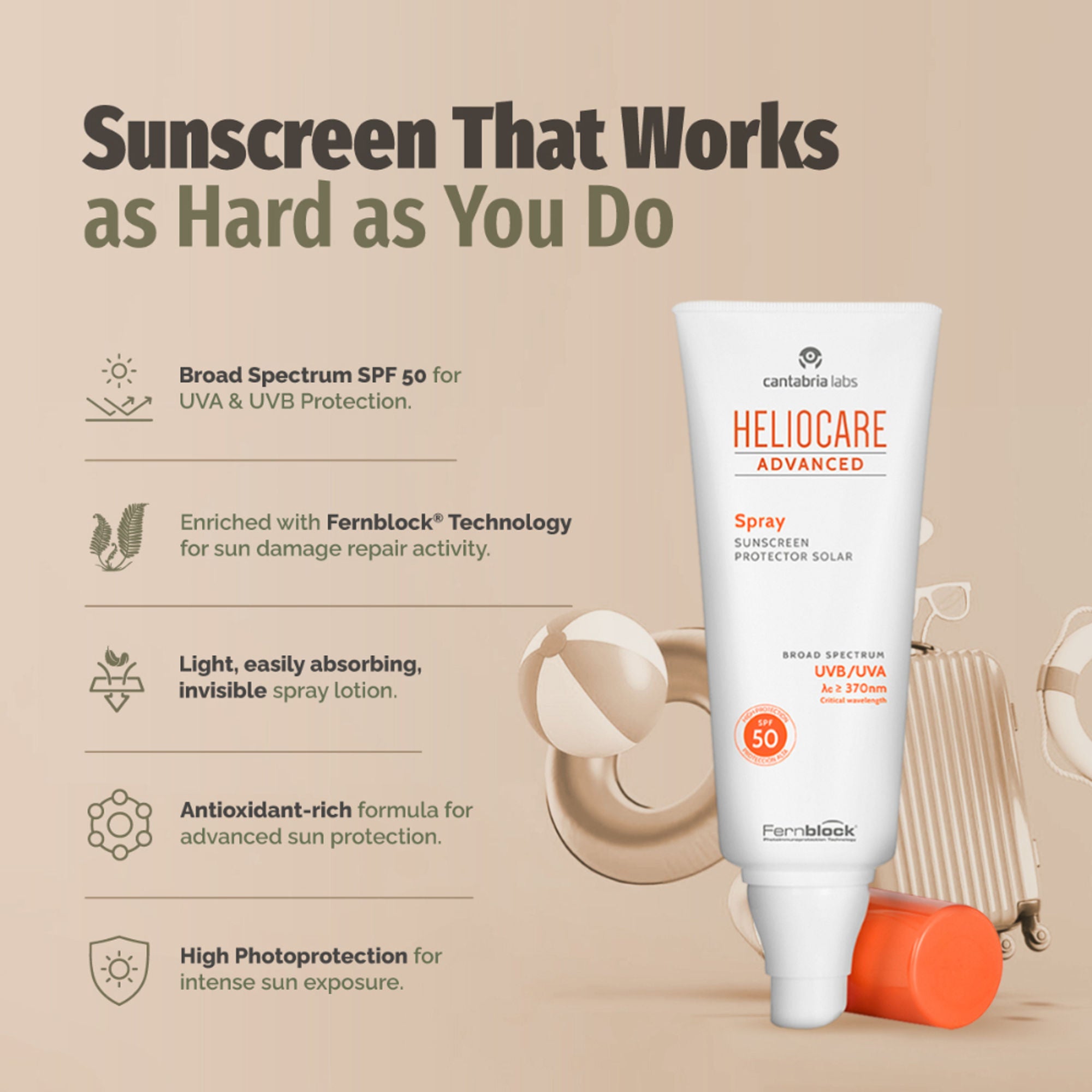 Heliocare Body Sunscreen Spray SPF 50 Broad Spectrum, New Gen Uv Filters, Dewy Finish - Distacart