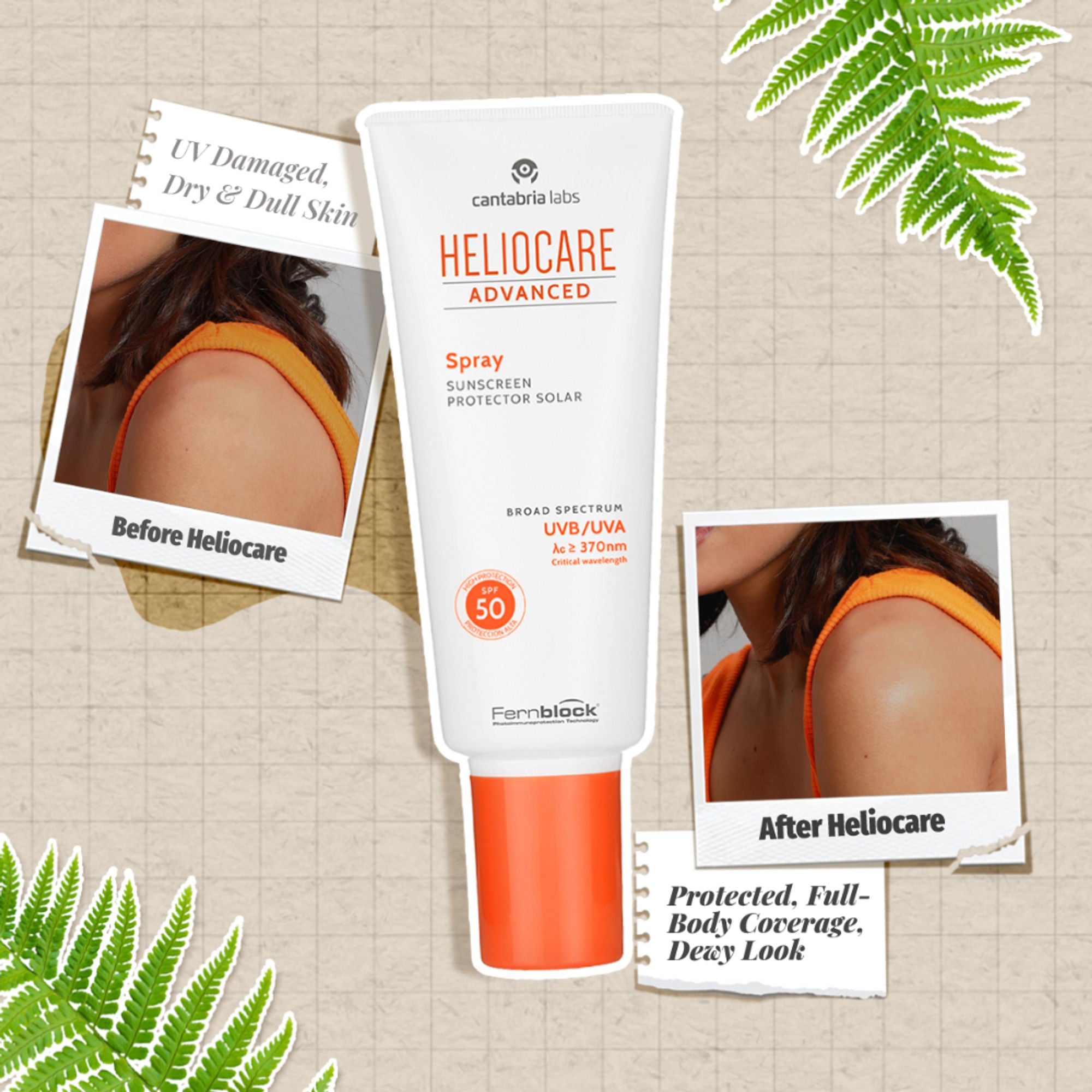 Heliocare Body Sunscreen Spray SPF 50 Broad Spectrum, New Gen Uv Filters, Dewy Finish - Distacart