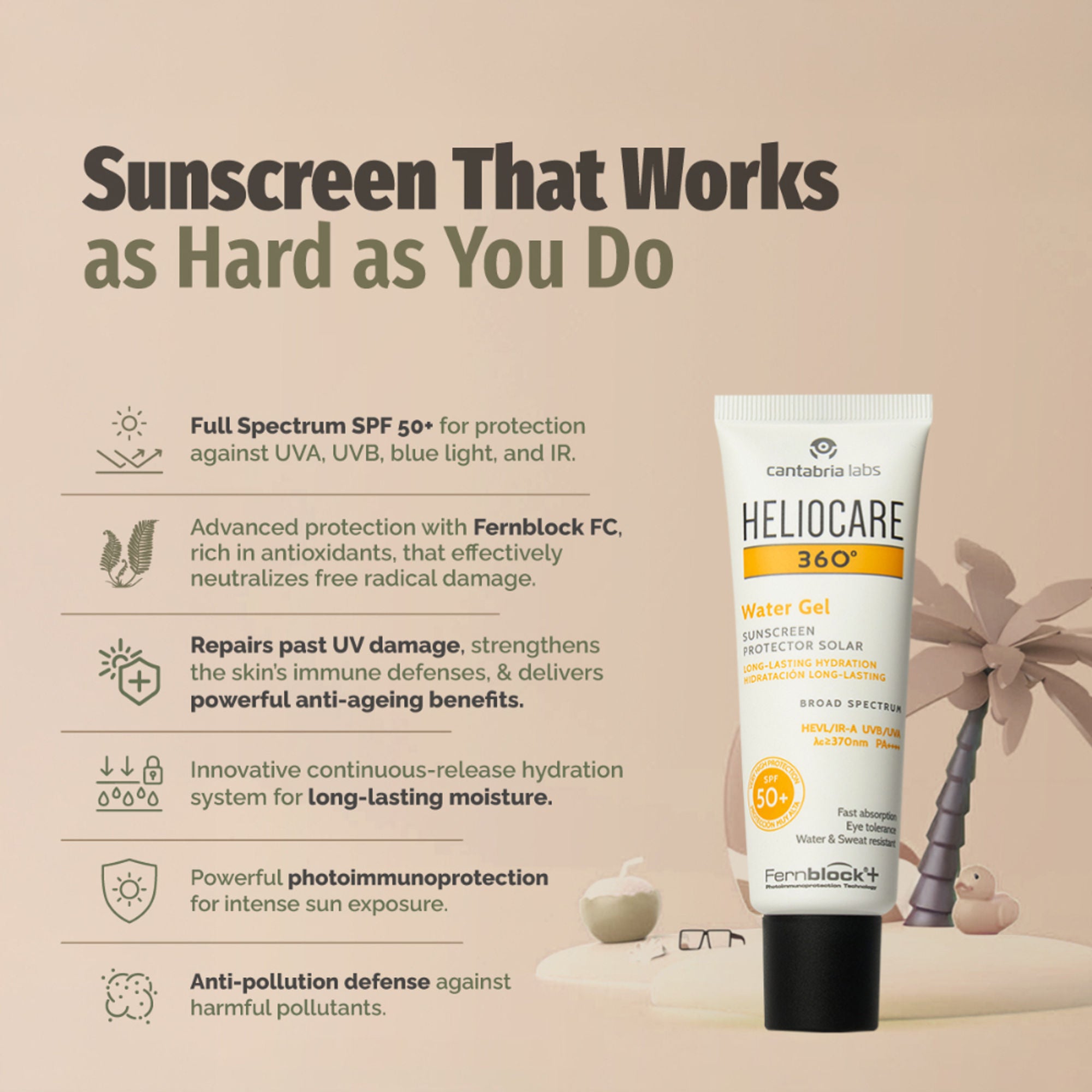 Heliocare Water Gel Hydrating Sunscreen SPF 50+ Pa++++, Water & Sweat Resistant, For Dry & Dull Skin - Distacart