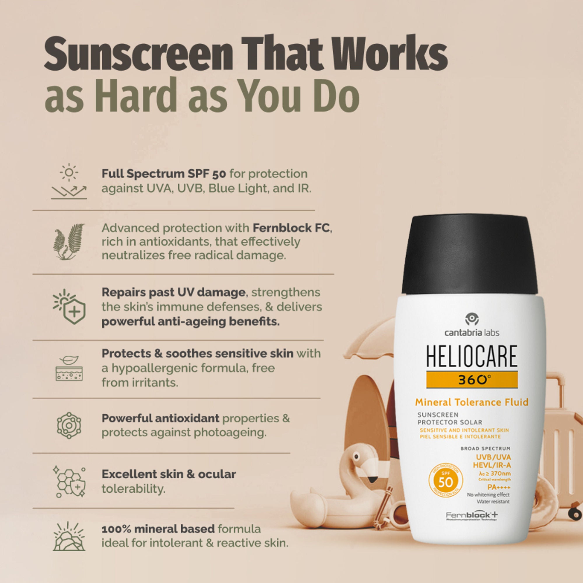 Heliocare Mineral Tolerance Fluid Sunscreen SPF 50 Pa++++ 100% Mineral, Vit C & E Sensitive Skin - Distacart