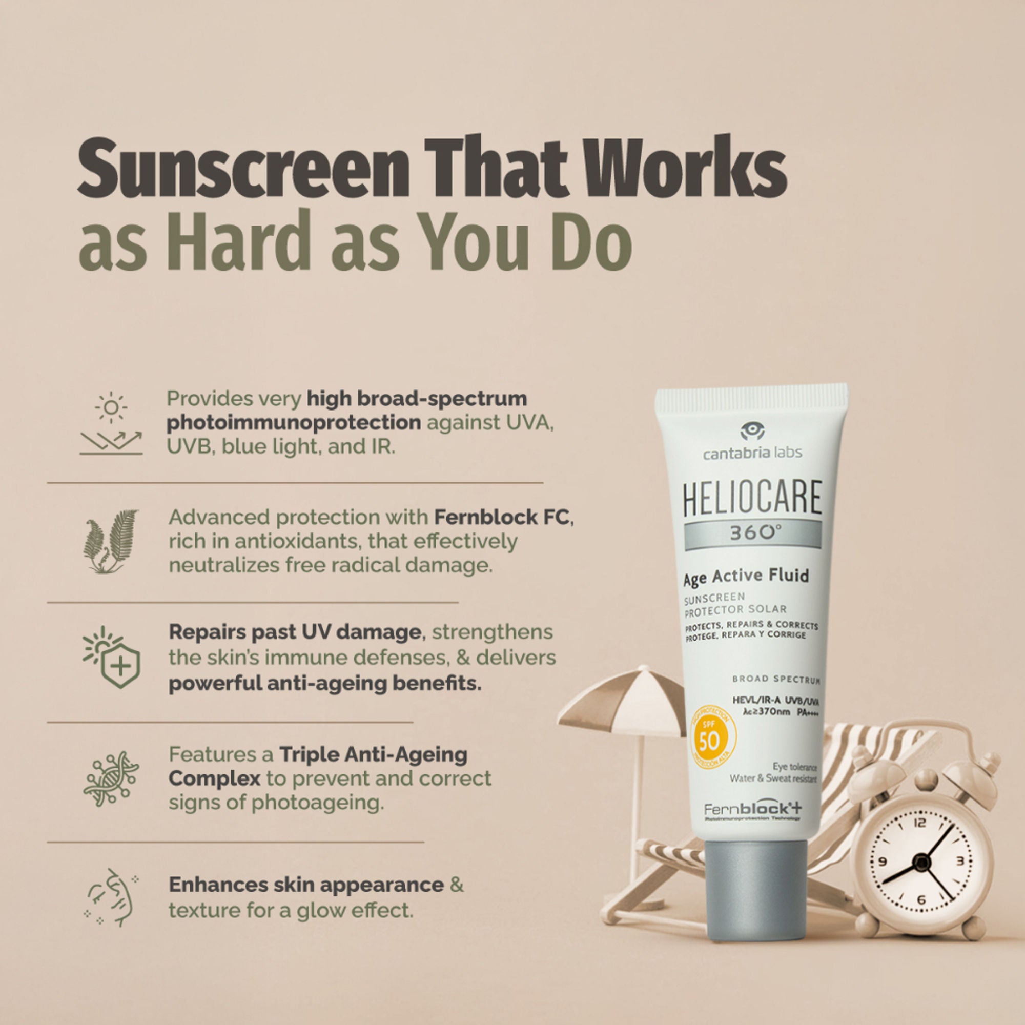 Heliocare 360 Age Active Fluid Sunscreen SPF 50 Pa++++ With Hyaluronic Acid For Youthful & Firm Skin - Distacart