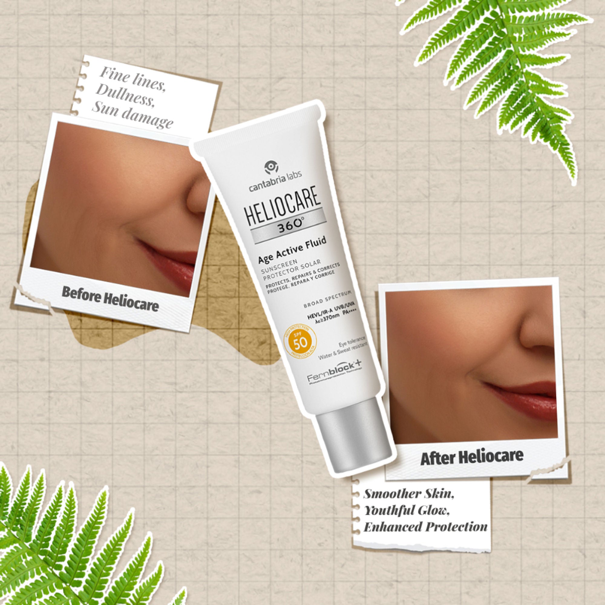 Heliocare 360 Age Active Fluid Sunscreen SPF 50 Pa++++ With Hyaluronic Acid For Youthful & Firm Skin - Distacart