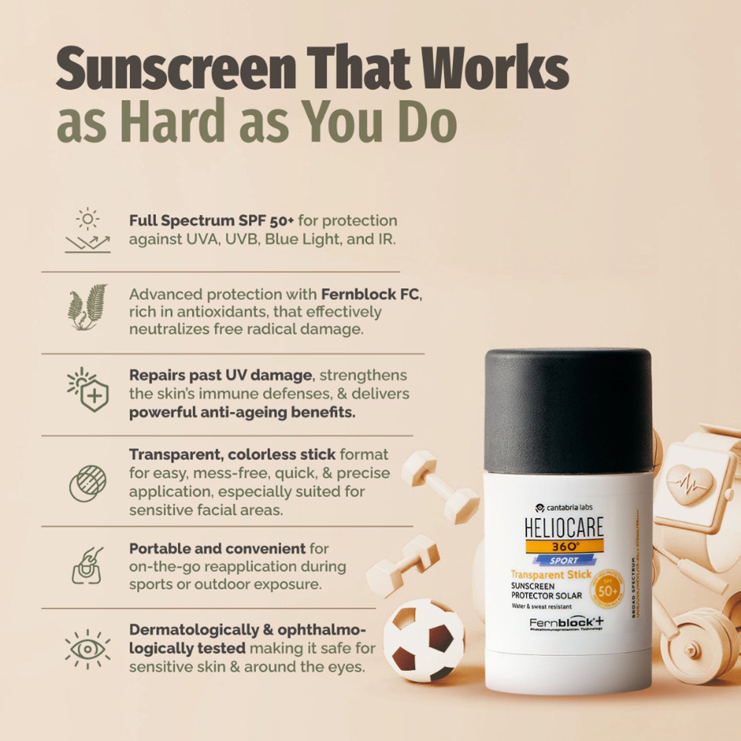 Heliocare 360 Sport Transparent Sunscreen Stick SPF 50+ - Distacart