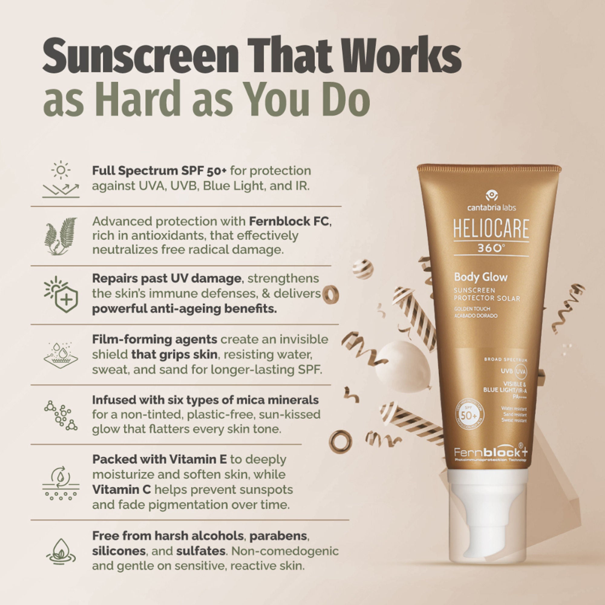 Heliocare 360 Body Glow SPF 50+ Body Sunscreen - Distacart