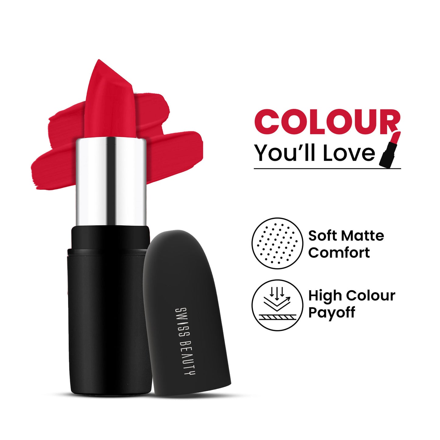 Swiss Beauty Pure Matte Lipstick , Non-Drying, Smooth Glide, Long Lasting - 206 Coral Red