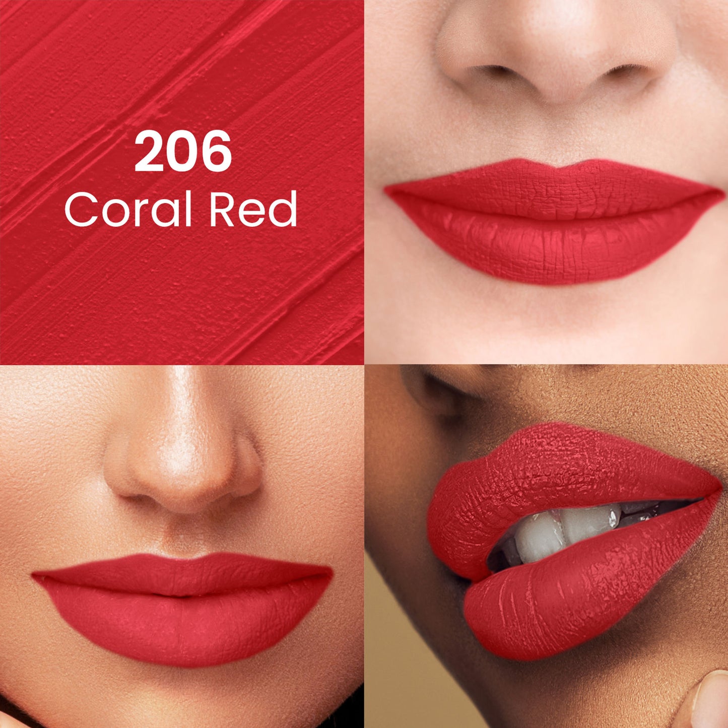 Swiss Beauty Pure Matte Lipstick , Non-Drying, Smooth Glide, Long Lasting - 206 Coral Red - Distacart