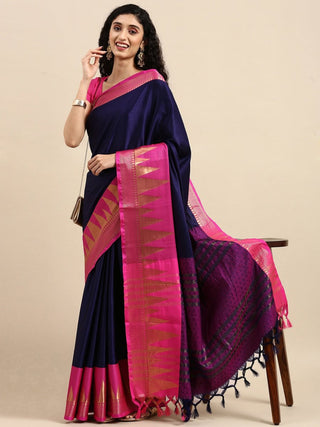 Anouk Navy Blue Woven Design Pure Silk Kanjeevaram Saree - Distacart