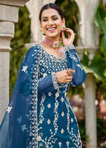 Thumbnail for Prussian Blue Stone & Cording Work Festive Palazzo Suit - Emponline - Distacart