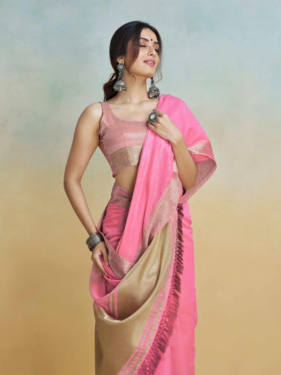 Mitera Zari Pure Cotton Chanderi Saree - Distacart