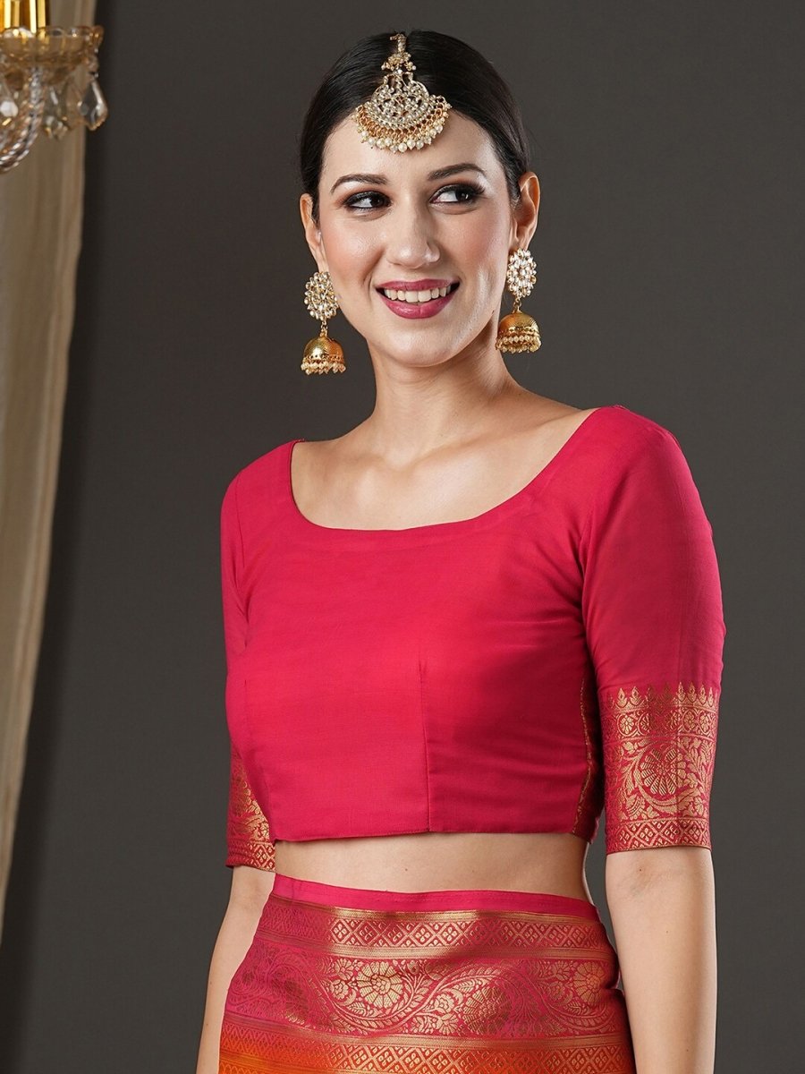 Anouk Orange & Pink Ethnic Motifs Woven Design Zari Pure Georgette Kanjeevaram Saree - Distacart
