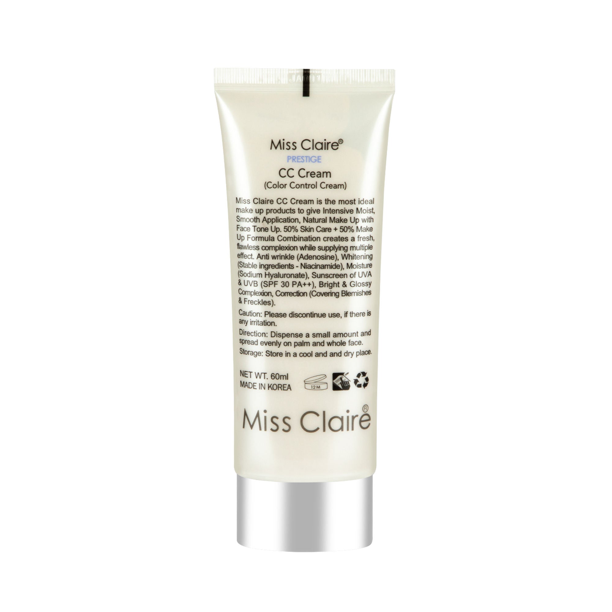 Miss Claire Prestige Cc Cream Whitening Anti Wrinkle Spf 30 Pa++ Color Controler - Distacart