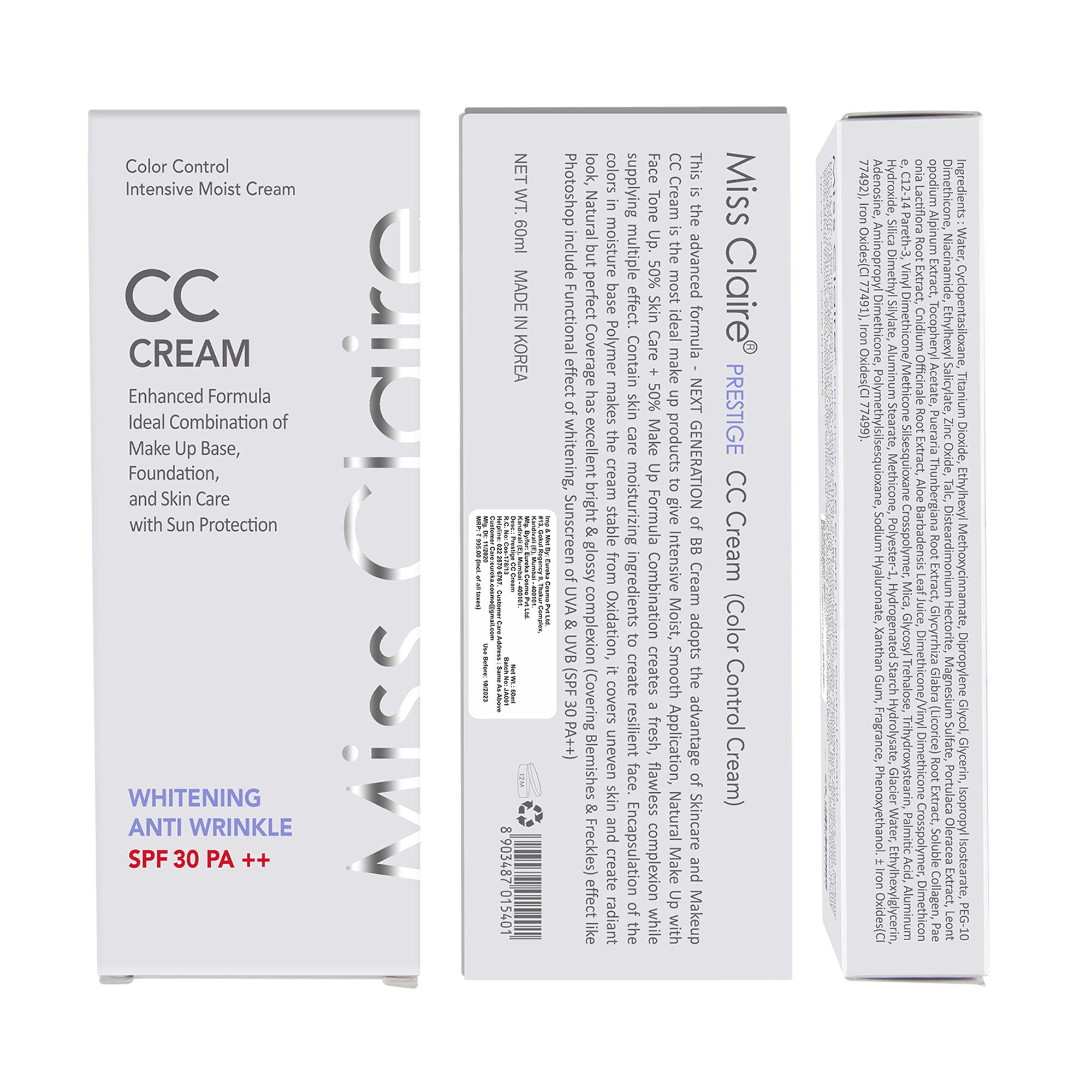 Miss Claire Prestige Cc Cream Whitening Anti Wrinkle Spf 30 Pa++ Color Controler - Distacart