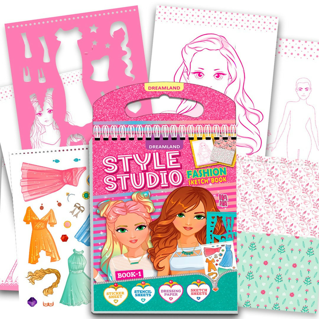 Dreamland Publications Style Studio Fashion Sketch Activity Book 1 for Girls Age 4-8 years