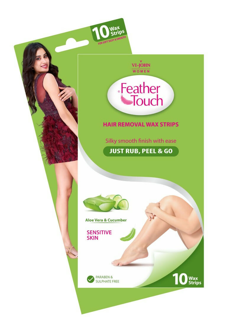 VI-JOHN Feather Touch Cucumber & Alevera Hair Removal Wax Strips for Dry Skin Praraben & Sulphate Free