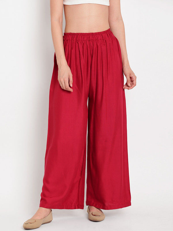 TAG 7 Women Navy Blue & Maroon Set of 2 Flared Ethnic Palazzos