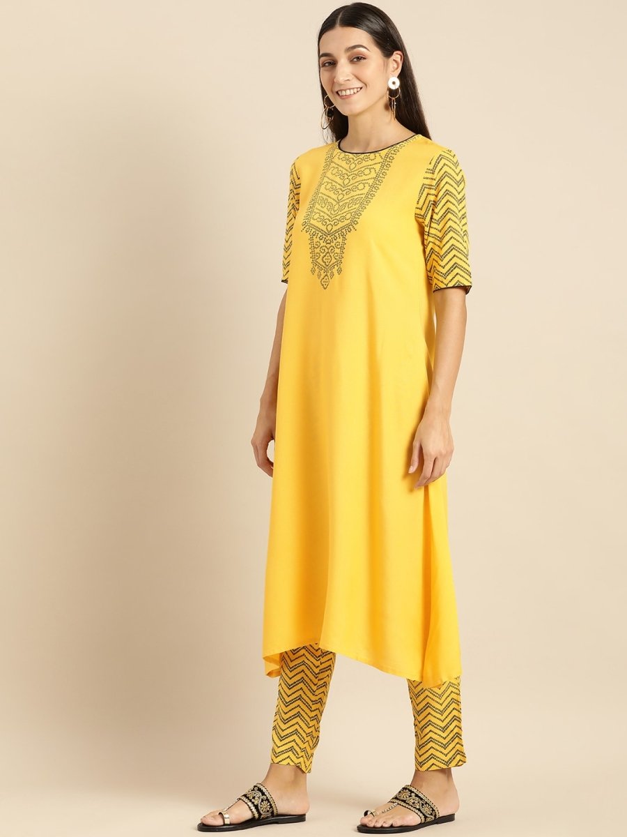 All About You Women Yellow Printed Kurta with Trousers & With Dupatta - Distacart
