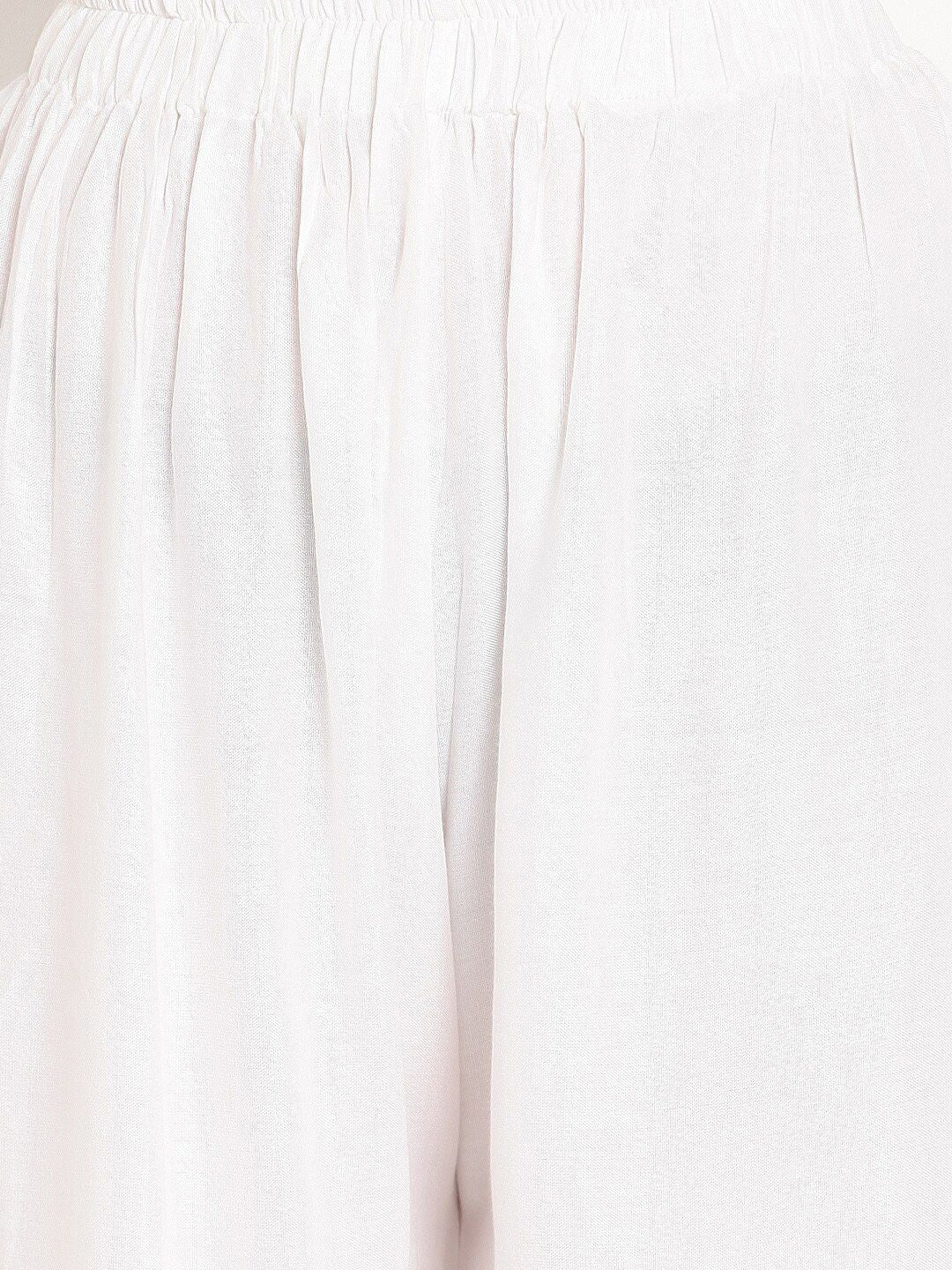 TAG 7 Women White Solid Straight Palazzos