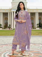 Thumbnail for Anaita Purple Cotton Stitched Suit with Embroidery Viscose Multi Thread Work - Distacart