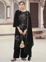 Thumbnail for Jyoti Fashion Women's Black Velvet Resham Thread with Jari & Sequin Kurta with Trouser & Dupatta - Distacart