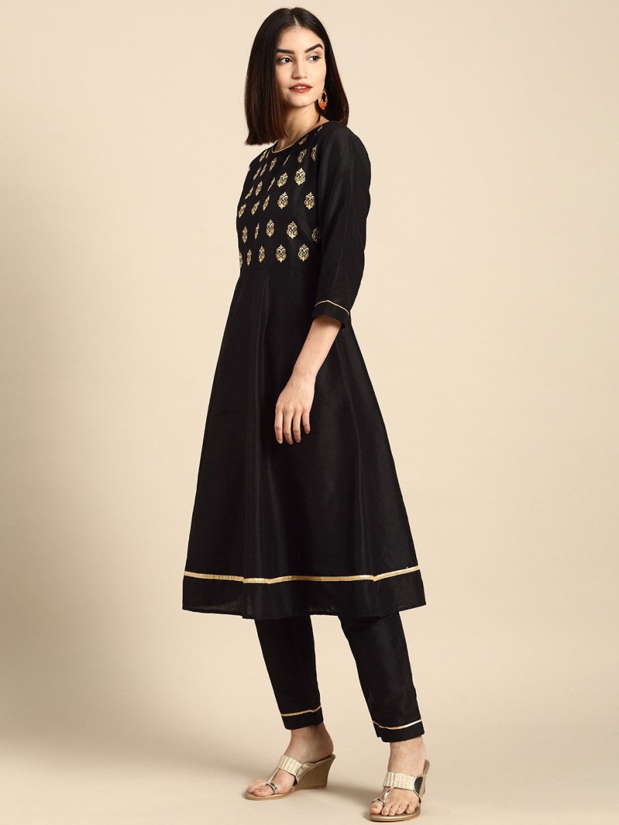 All About You Women Black Printed Regular Kurta with Trousers & With Dupatta - Distacart