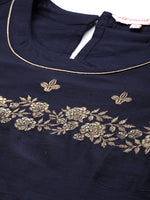 Thumbnail for All About You Women Navy Blue Floral Thread Work Kurta with Trousers & With Dupatta - Distacart