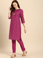 Thumbnail for All About You Women Purple & Maroon Printed Kurta with Trousers - Distacart