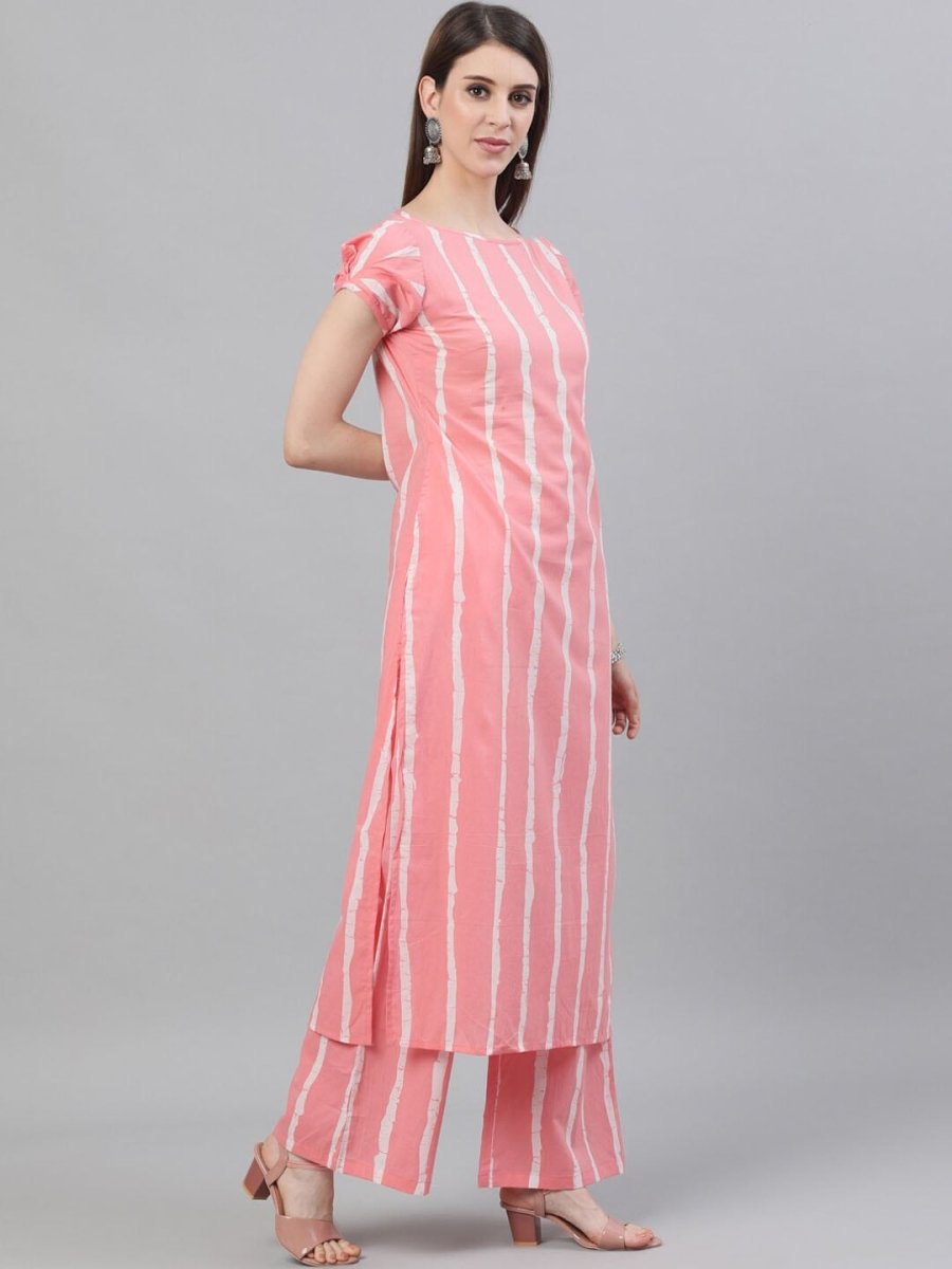 Aks Striped Pure Cotton Straight Kurta With Palazzos - Distacart
