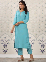 Thumbnail for Ode by House of Pataudi Printed Regular Gotta Patti Kurta with Trousers - Distacart