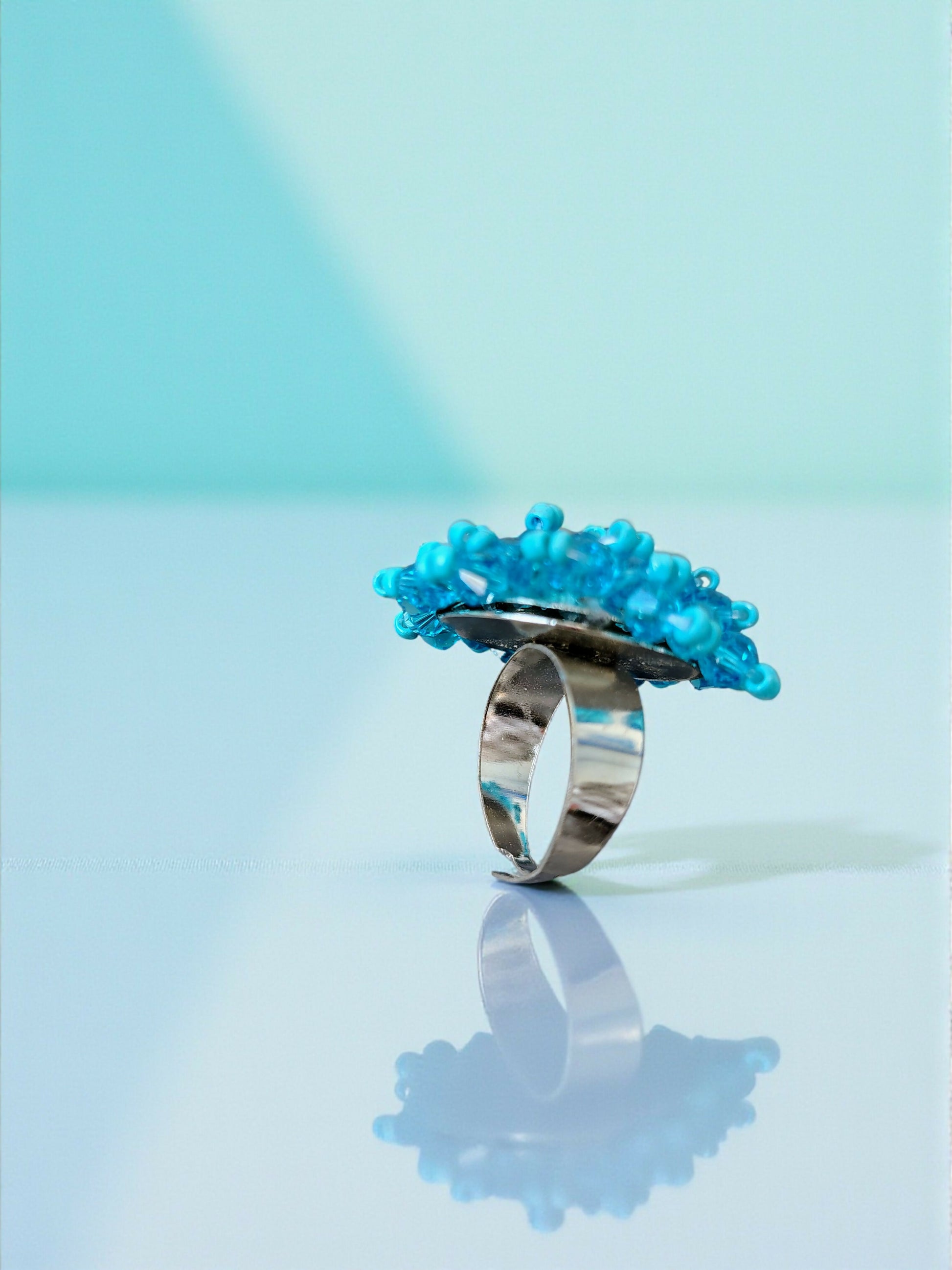 Inhanns Rang-E-Roshan Adjustable Ring – Handmade Crystal Statement Ring - Sky Blue - Distacart
