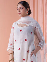 Thumbnail for Kalini Floral Embroidered Empire Thread Work Kurta With Palazzos & Dupatta - Distacart