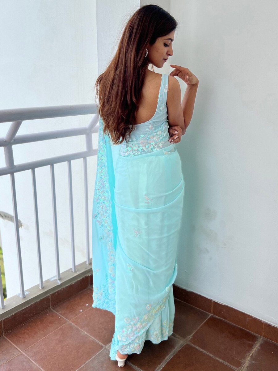 Anouk Floral Embellished Sequinned Pure Georgette Saree - Distacart