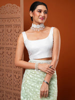 Thumbnail for Anouk Green Floral Embroidered Organza Saree - Distacart