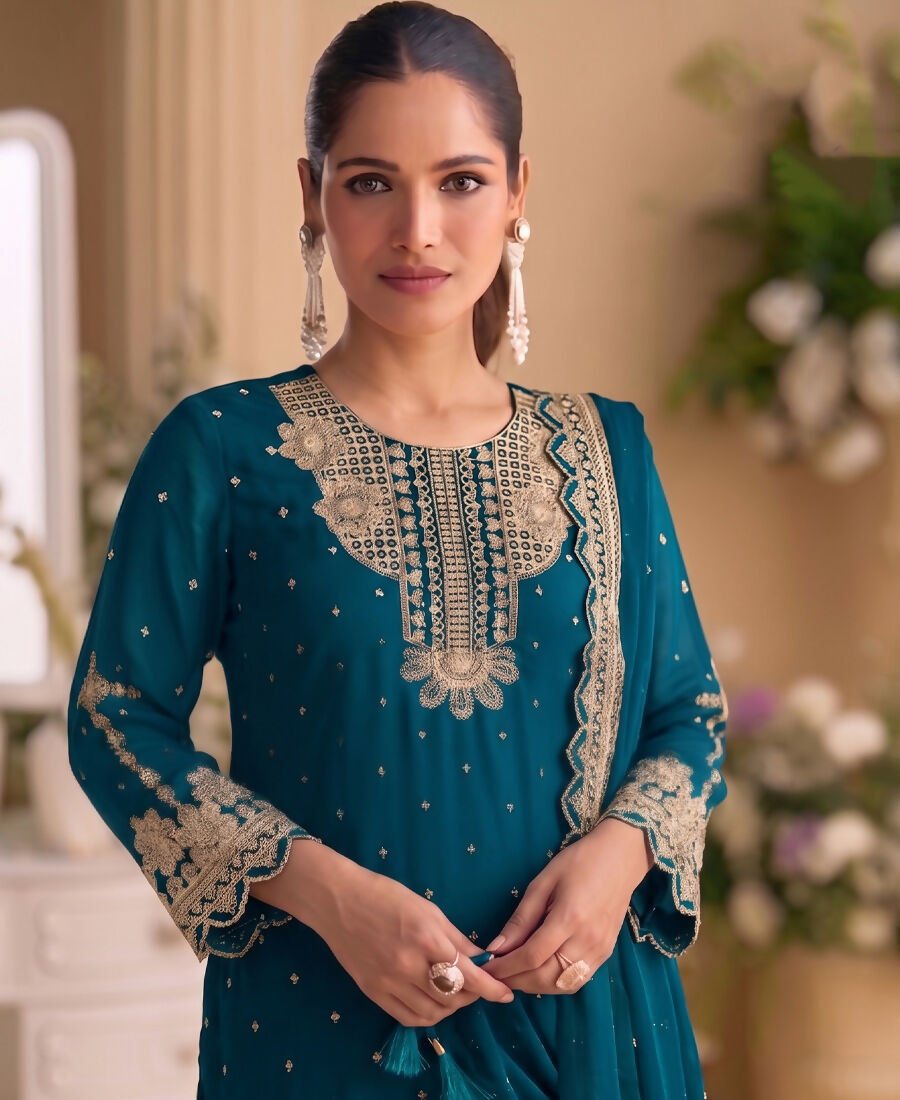 KC New Georgette Short Salwar Kameez Pakistani Style Aqua Blue - Dista